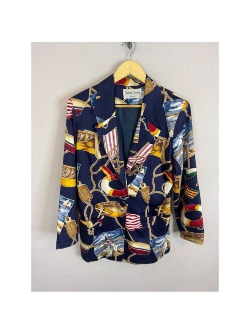 Vintage 90s Sharon Young Nautical USA Blazer Blue Sailboat Coastal Jacket Blazer